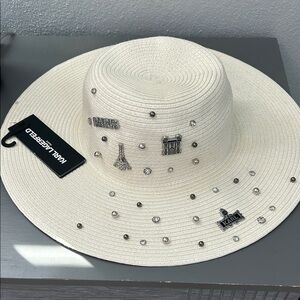 Karl Lagerfeld White Wide-Brim Hat with Silver Accents